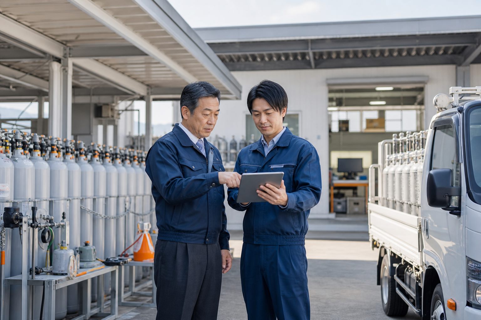 LPガス設備の保安点検を行う担当者のイメージ
