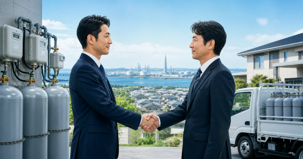 千葉のLPガス販売会社M&Aを表現したオリジナルのアイキャッチ画像
